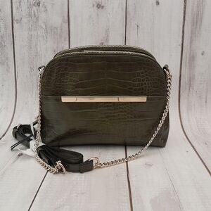 Womens Croc Crossbody Green Handbag w/ Chain Strap Time and Tru New
